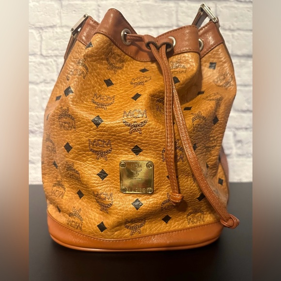 MCM Cognac Leather Bucket Bag